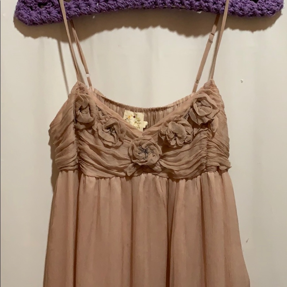 BEAUBOIS SILK DRESS MAUVE SHEER/LINED BEADED MIDI